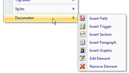 Documaker context menu